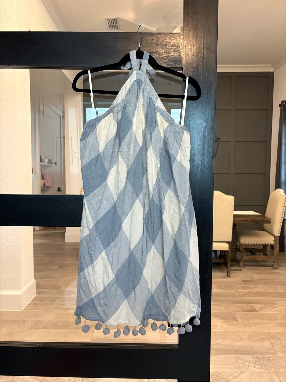 NWT Tularosa Holden Dress - Blue Gingham Halter Dress - Pom Pom Trim - Medium - Picture 4 of 14